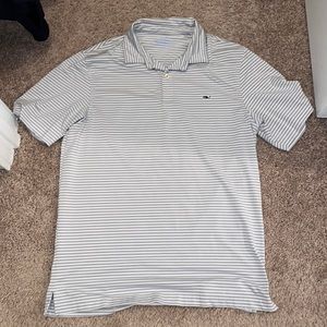 Vineyard vines performance polo gray and white stripes